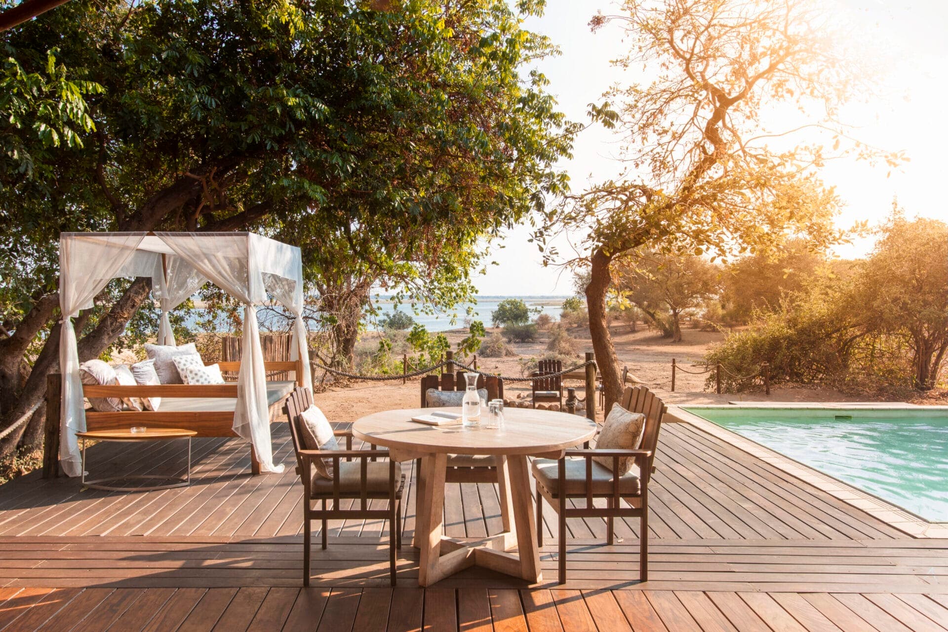 Chiawa Camp deck overlooking Zambezi River