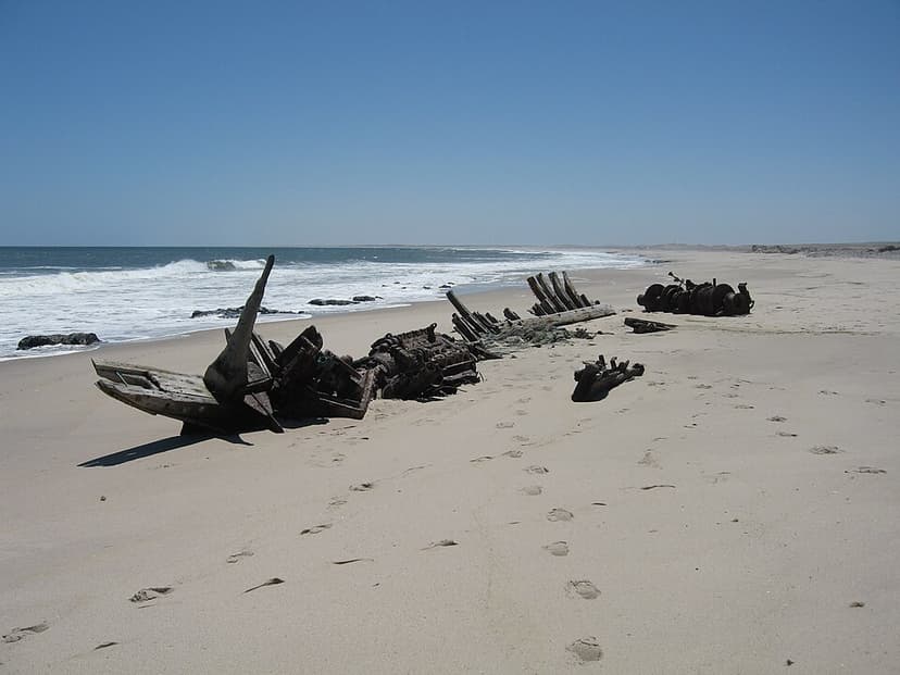 Skeleton Coast dunes meeting the Atlantic in remote Namibia