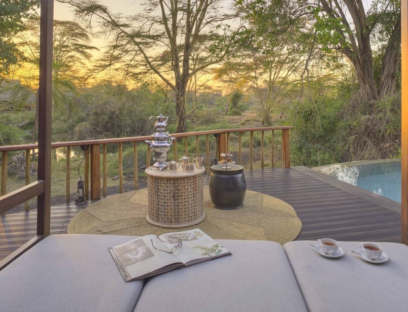 Luxury tented suite beside spring-fed pools at Finch Hattons Tsavo
