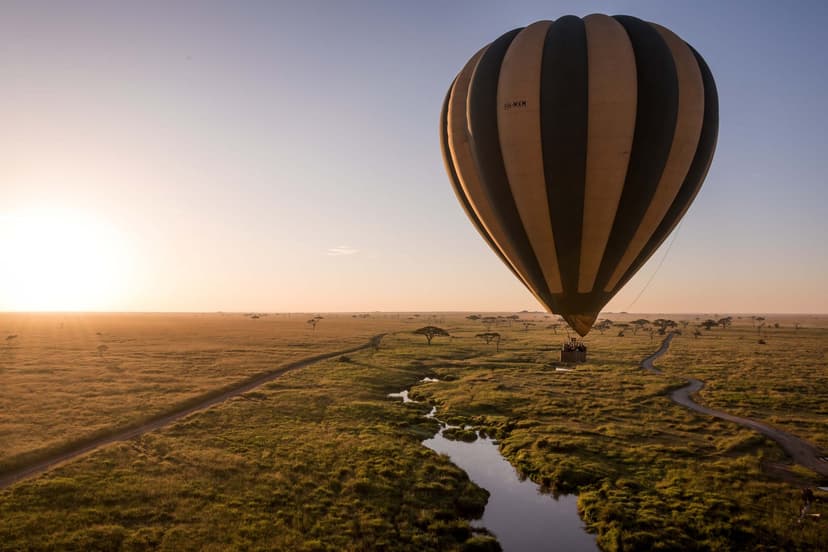 Hot-air balloon over the Masai Mara at sunrise
