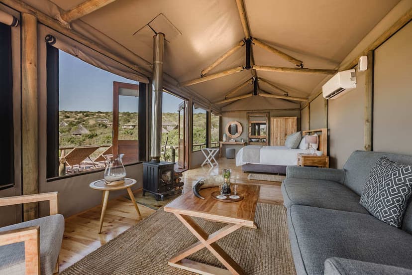 Tented suite interior at Bukela Game Lodge, Amakhala