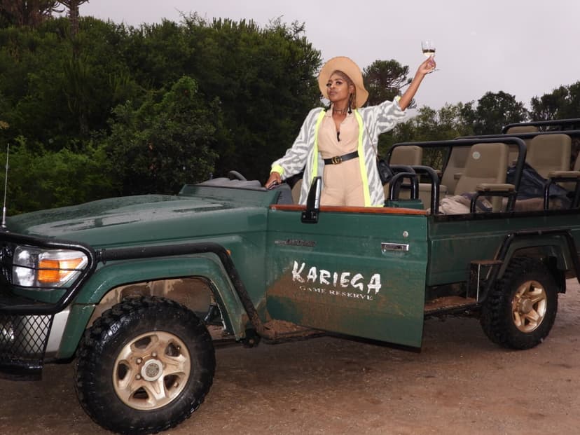 Celebration on a sundowner game drive in the Eastern Cape