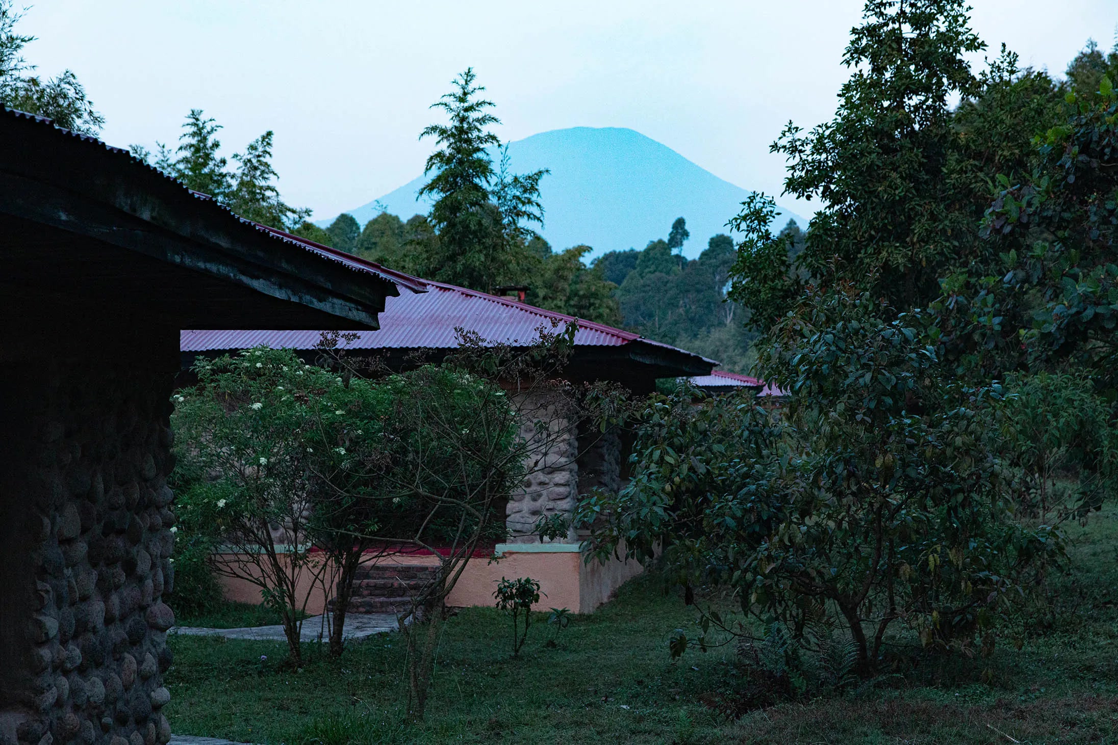 Mountain Gorilla View Lodge with volcano backdrop near Kinigi