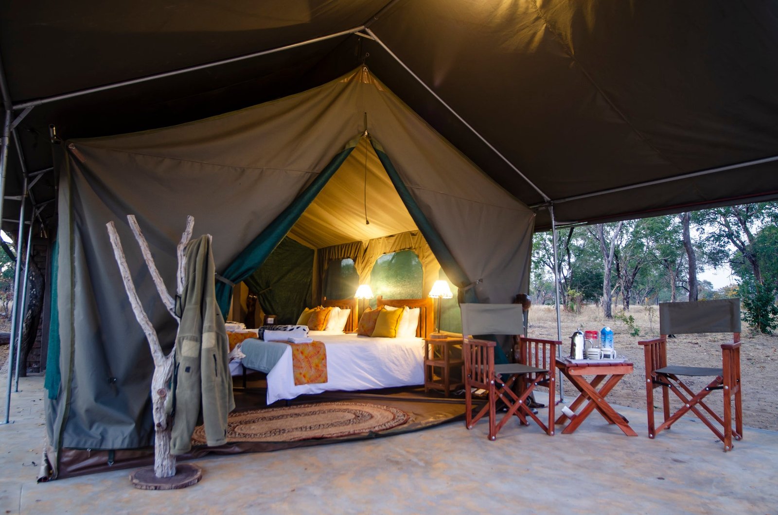Camp Silwane deck and setting beside Hwange National Park