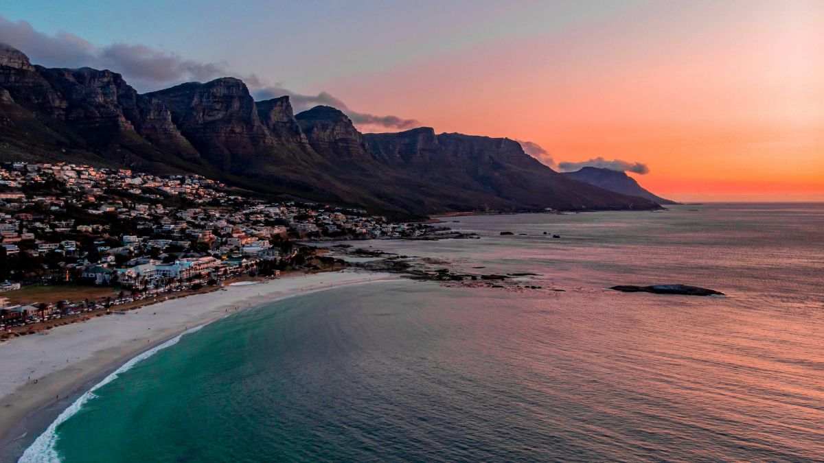 Camps Bay beach below the Twelve Apostles in warm summer evening light