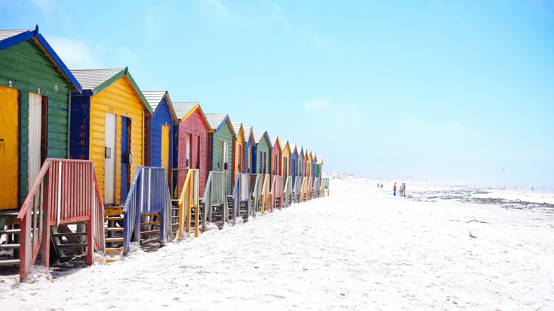 The colourful Victorian bathing boxes lining Muizenberg beach