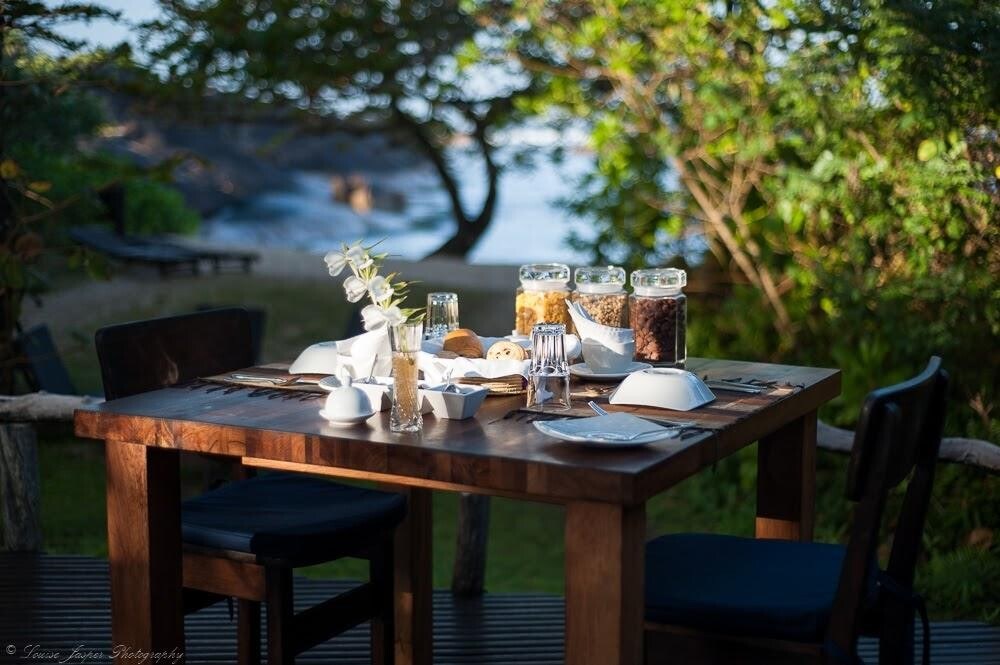 Open-sided dining pavilion with ocean views at Manafiafy Beach & Rainforest Lodge, southeast Madagascar