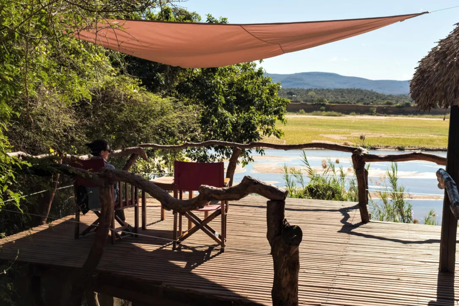 Victorian-style clawfoot bathtub in the en-suite bathroom of a tented suite at Mandrare River Camp, Madagascar