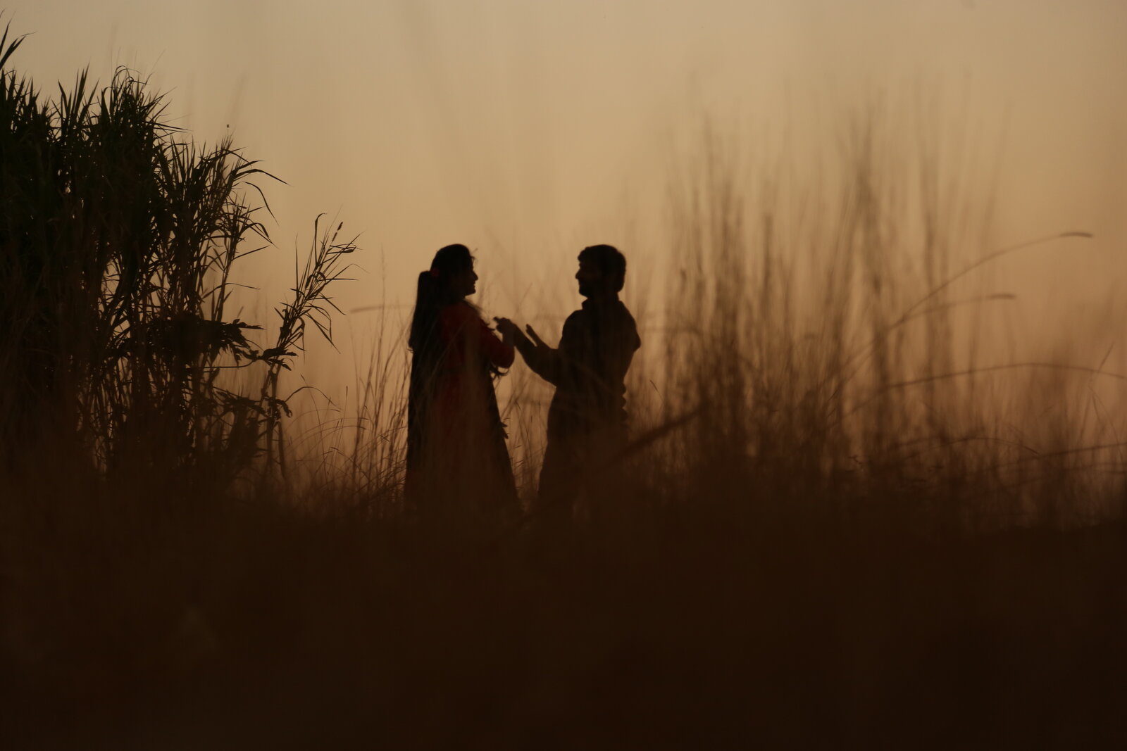 A honeymoon couple watching an African sunset on safari