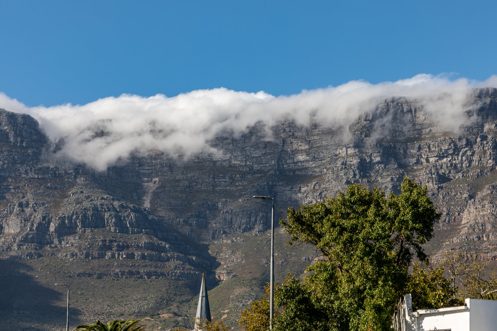 Table Mountain above Cape Town with its cloud tablecloth