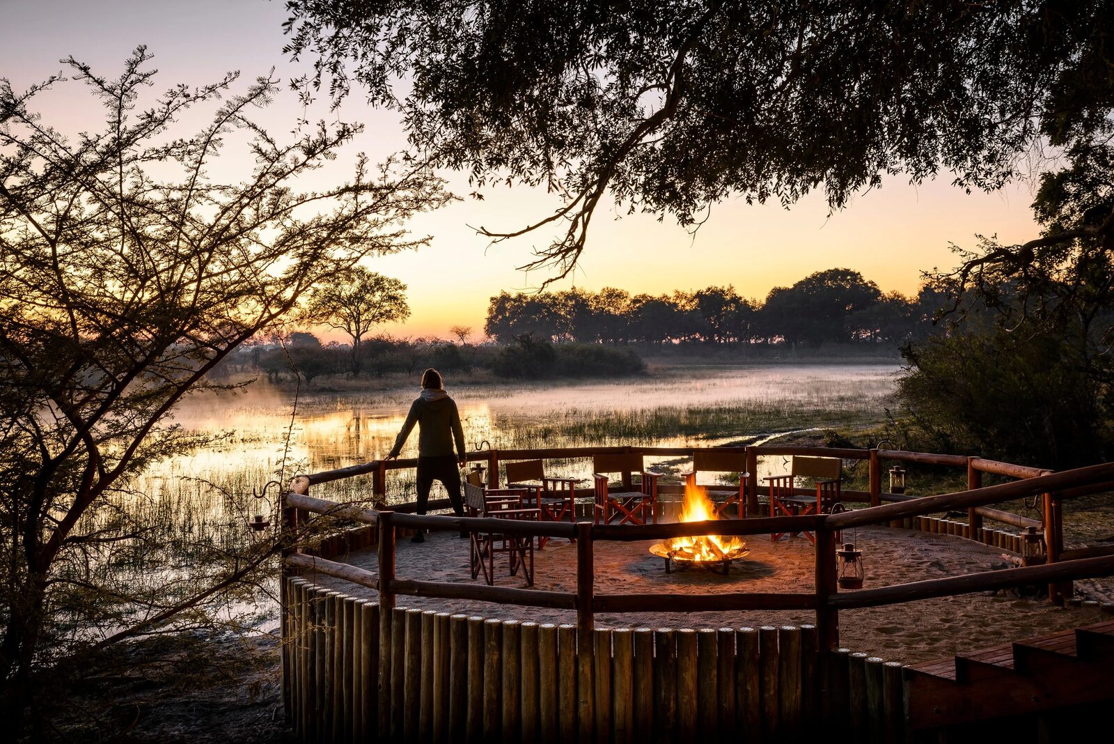 A water-facing honeymoon suite in the Okavango Delta