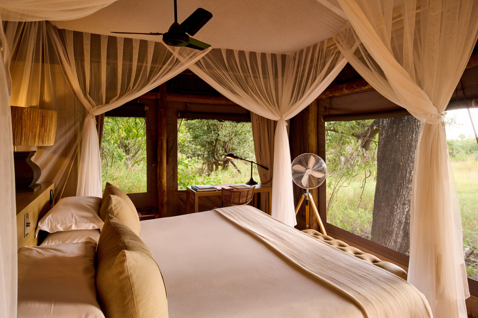 A classic tented safari suite at Camp Moremi on the Xakanaxa Lagoon