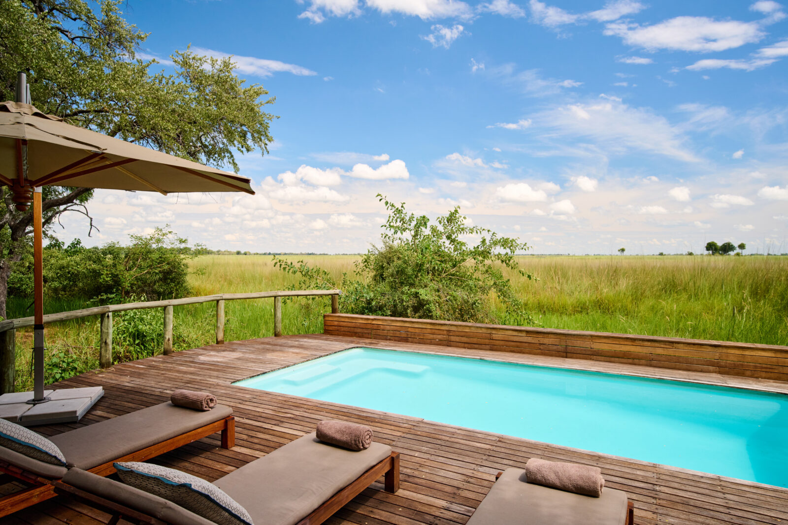 The swimming pool and deck at Camp Moremi