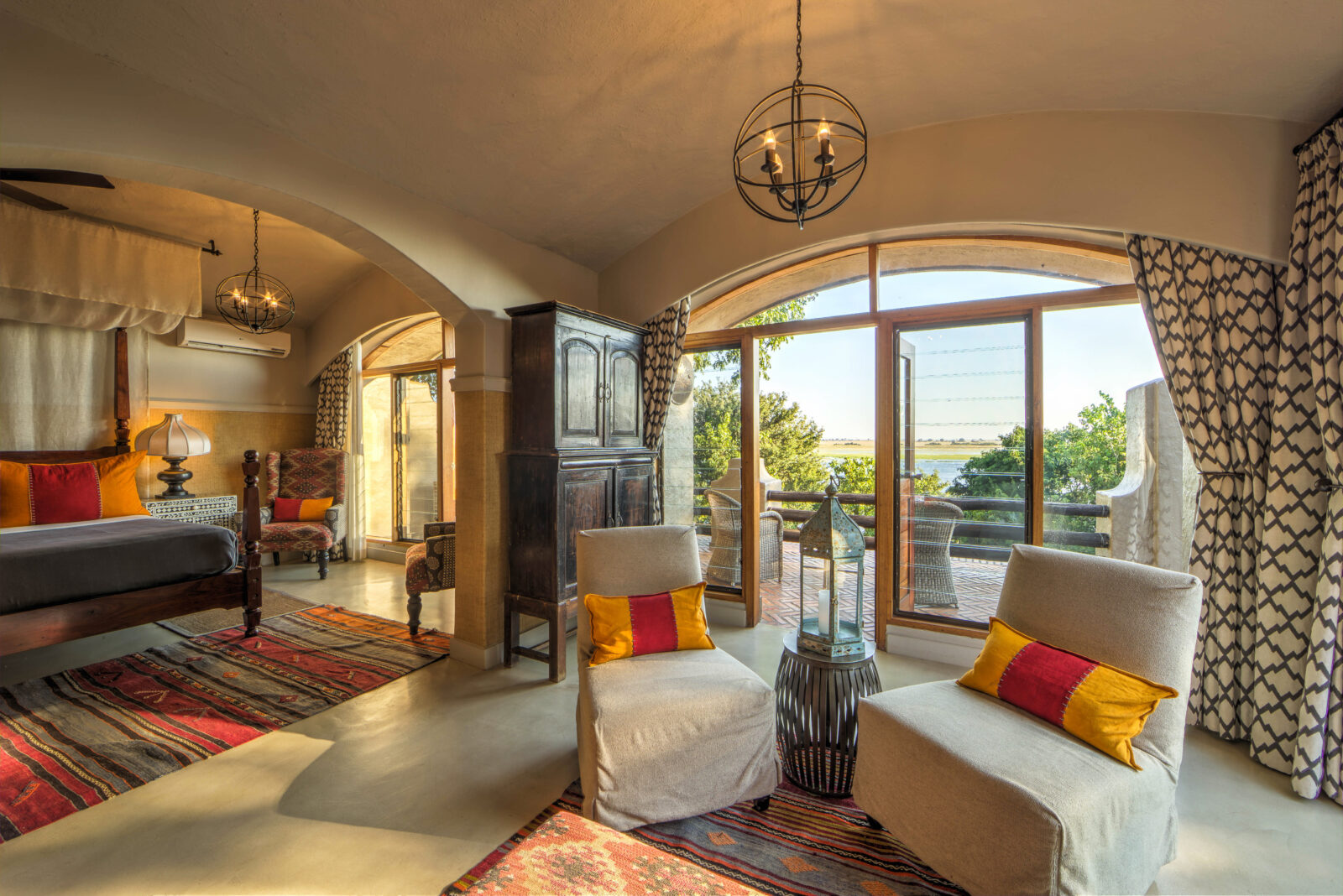 A riverfront suite at Chobe Game Lodge inside Chobe National Park