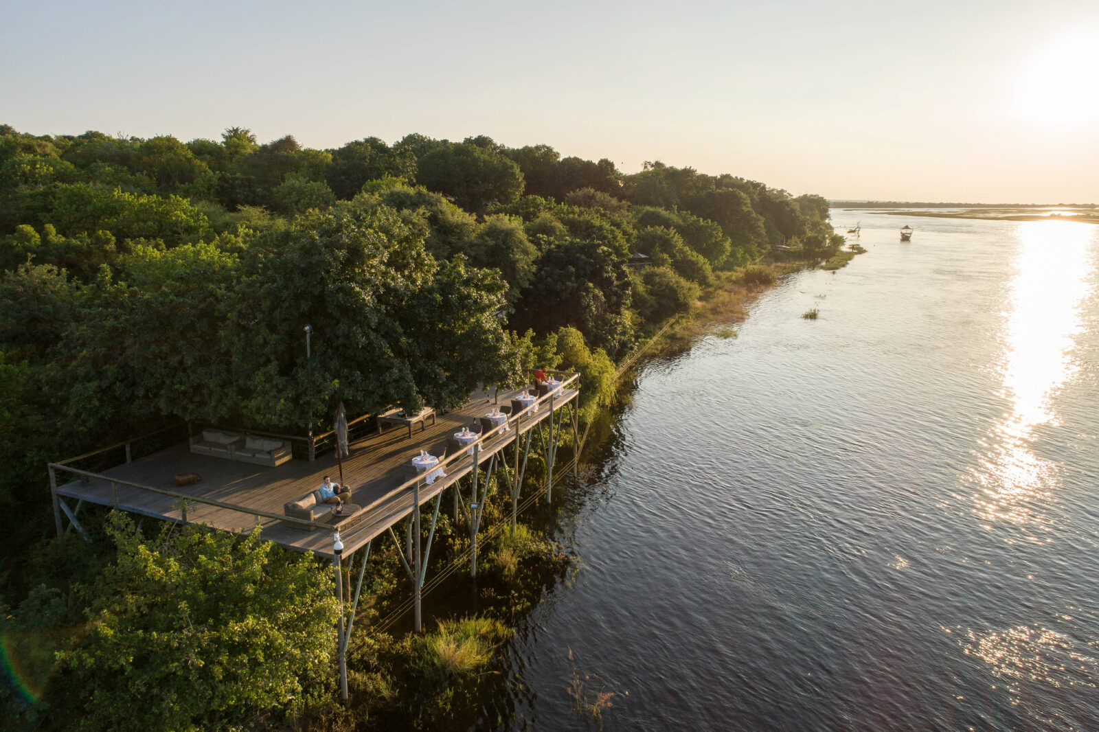 The riverfront deck and pool at Chobe Game Lodge overlooking the Chobe River