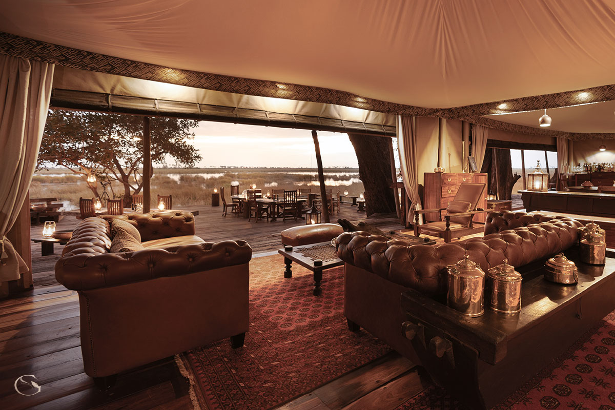 A vast copper-and-canvas tented suite at Zarafa Camp in the Selinda Reserve