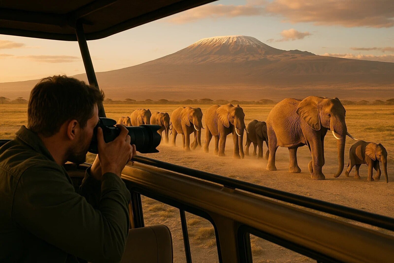 Elephants beneath Kilimanjaro in Amboseli on a classic all-inclusive Kenya safari