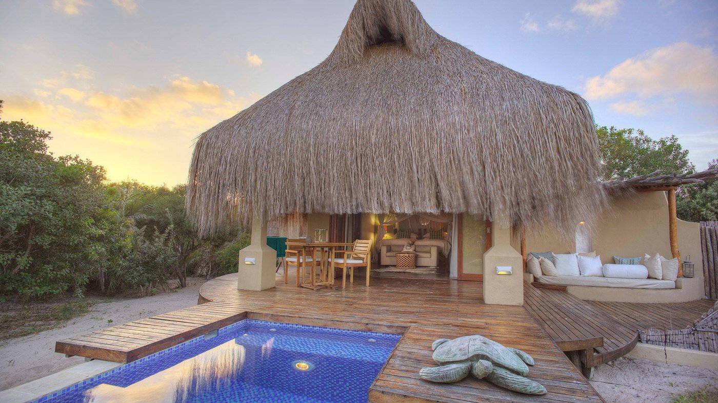 A private-pool beach villa at a luxury lodge on Benguerra Island
