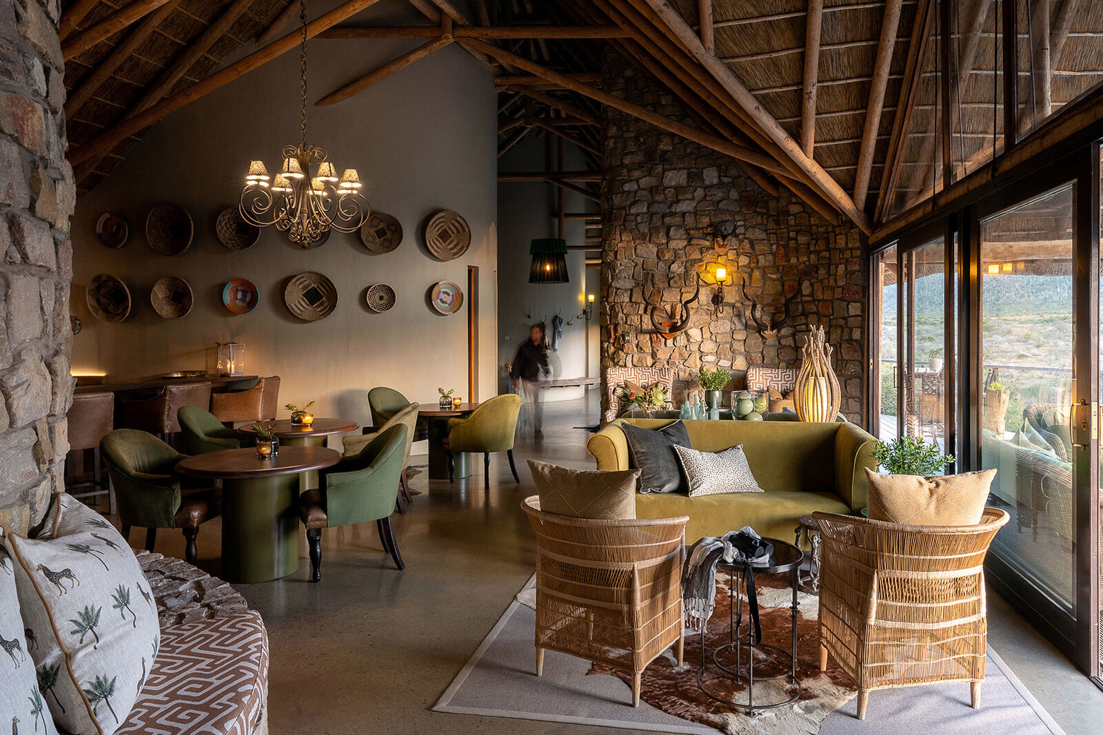 The lounge and bar area at Kwandwe Great Fish River Lodge