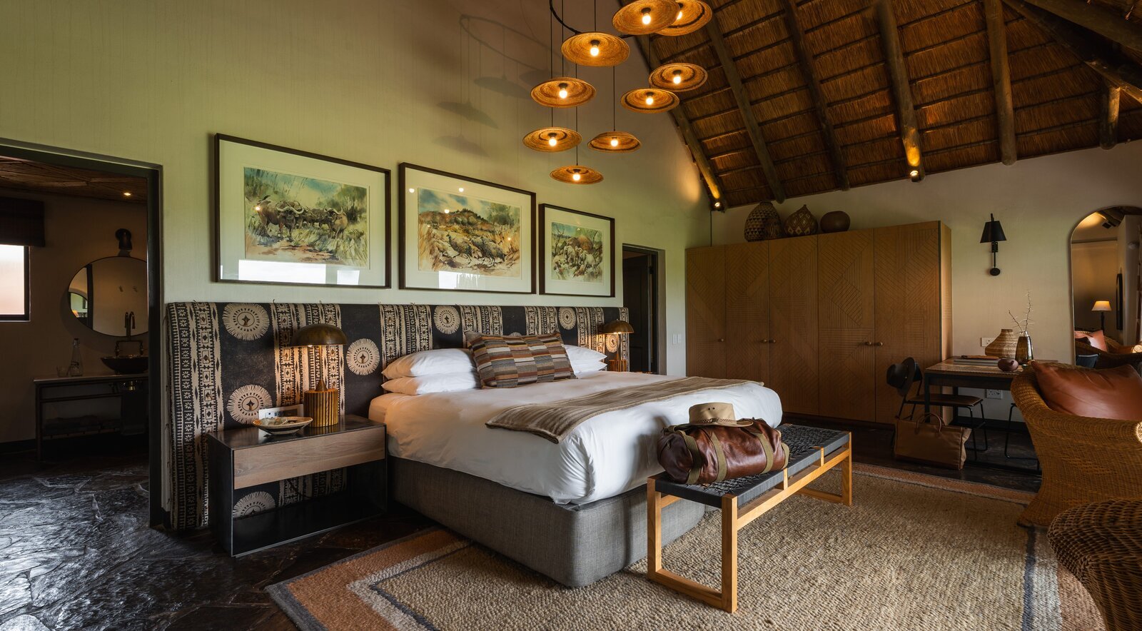 A spacious suite bedroom at MalaMala Game Reserve in the Sabi Sand