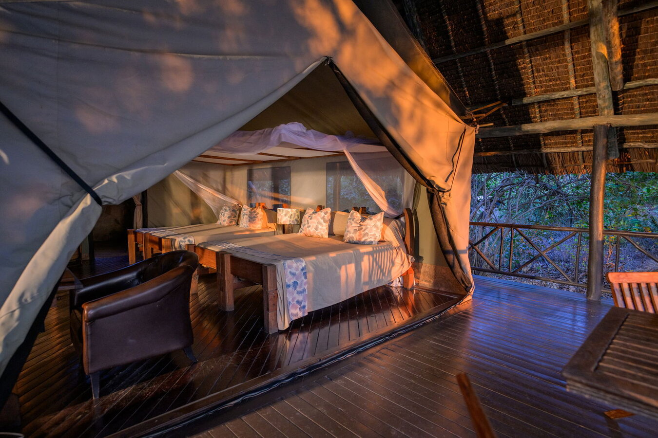 Rufiji River Camp classic safari tent on the banks of the Rufiji River
