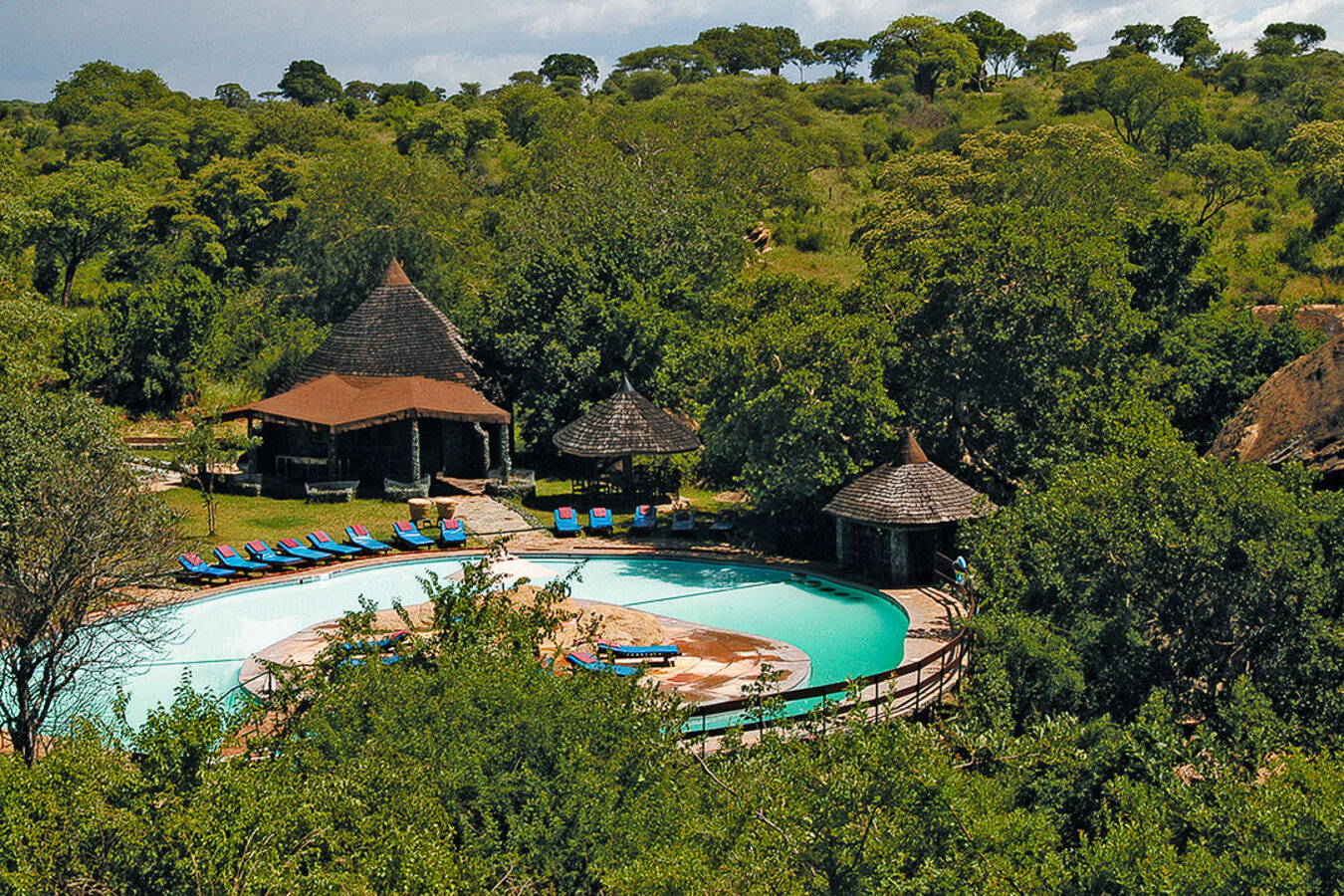 Serengeti Sopa Lodge overview with gardens and Serengeti views
