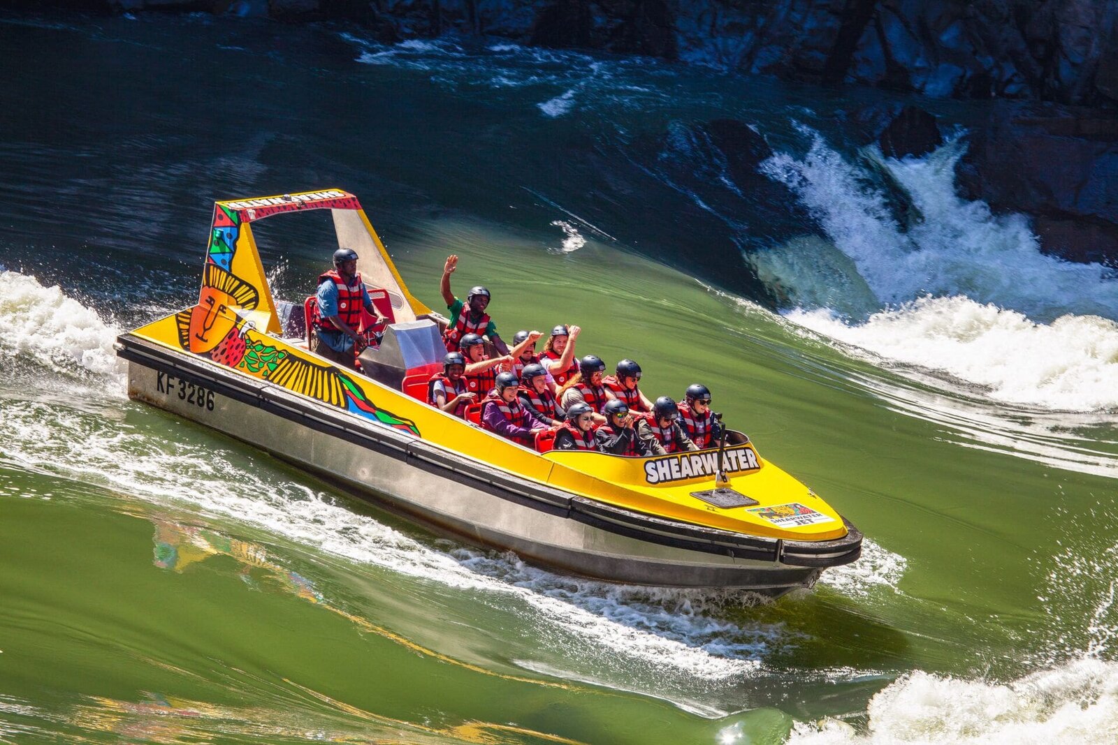 Jet boat adventure on the Zambezi River below Victoria Falls