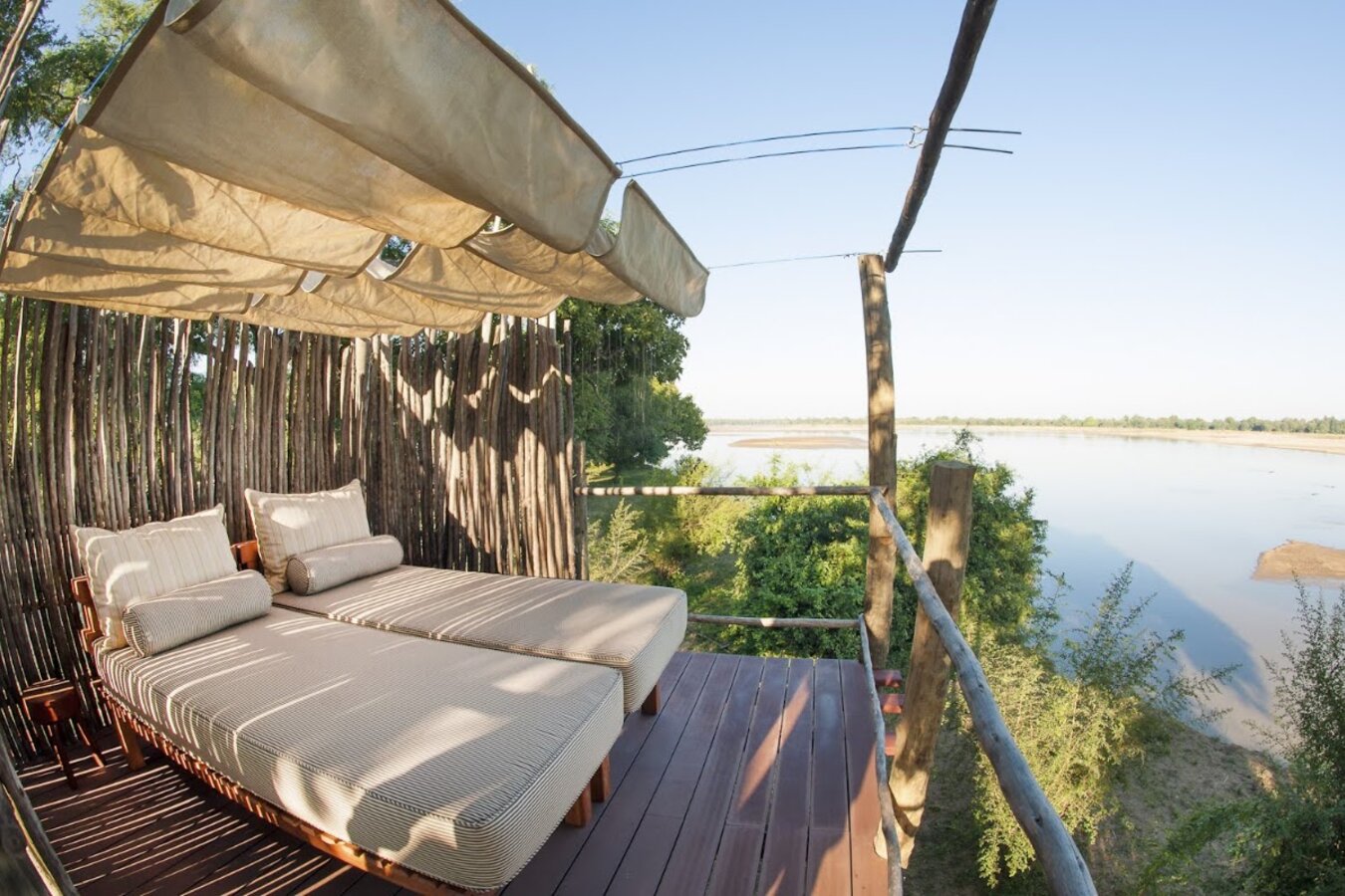 Kafunta River Lodge camp and gardens on the Luangwa River
