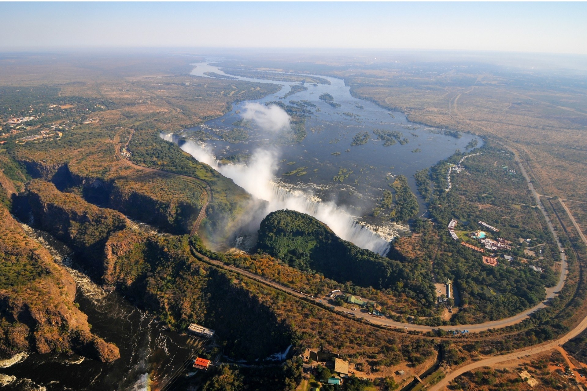 An aerial view of Victoria Falls on a romantic couples safari