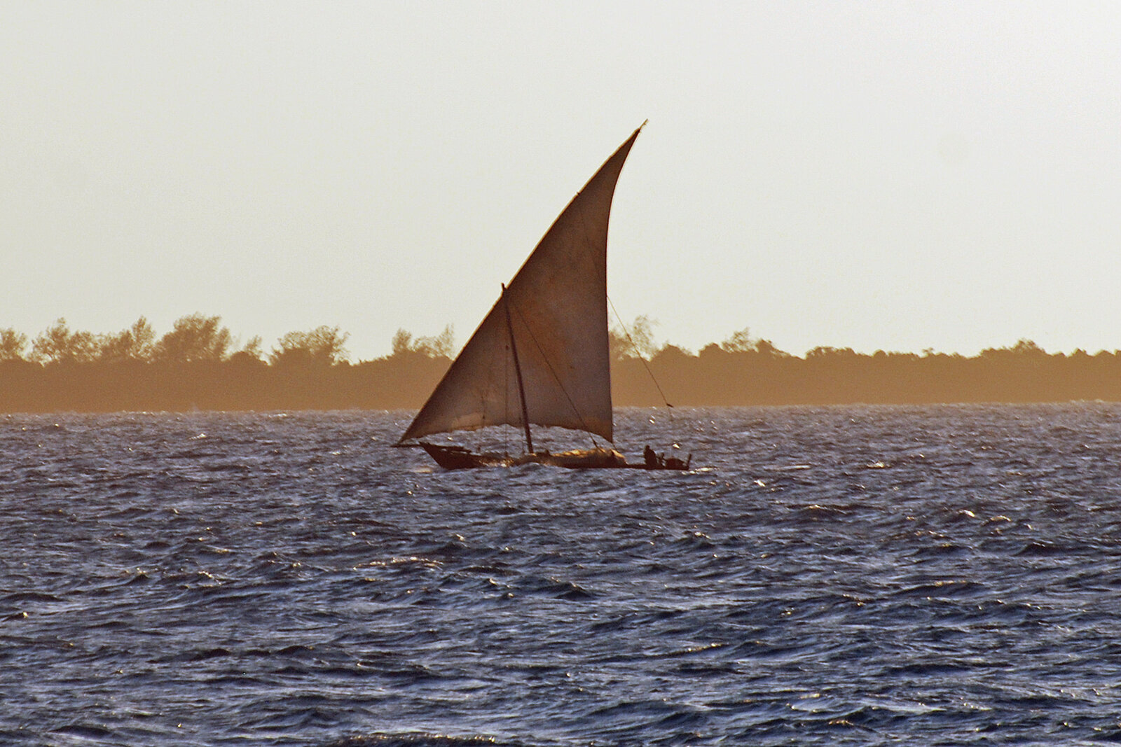 A dhow at sunset off Zanzibar on the Tanzania and Zanzibar Bush-and-Beach safari