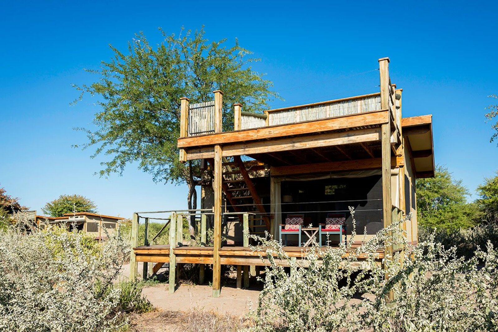 Rooftop star bed above a tent at Kalahari Plains Camp