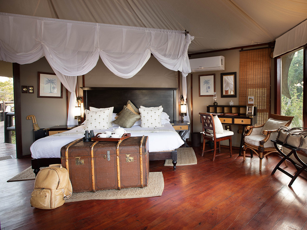 A turn-of-the-century luxury tented suite with plunge pool at Hamilton's Tented Camp in Kruger