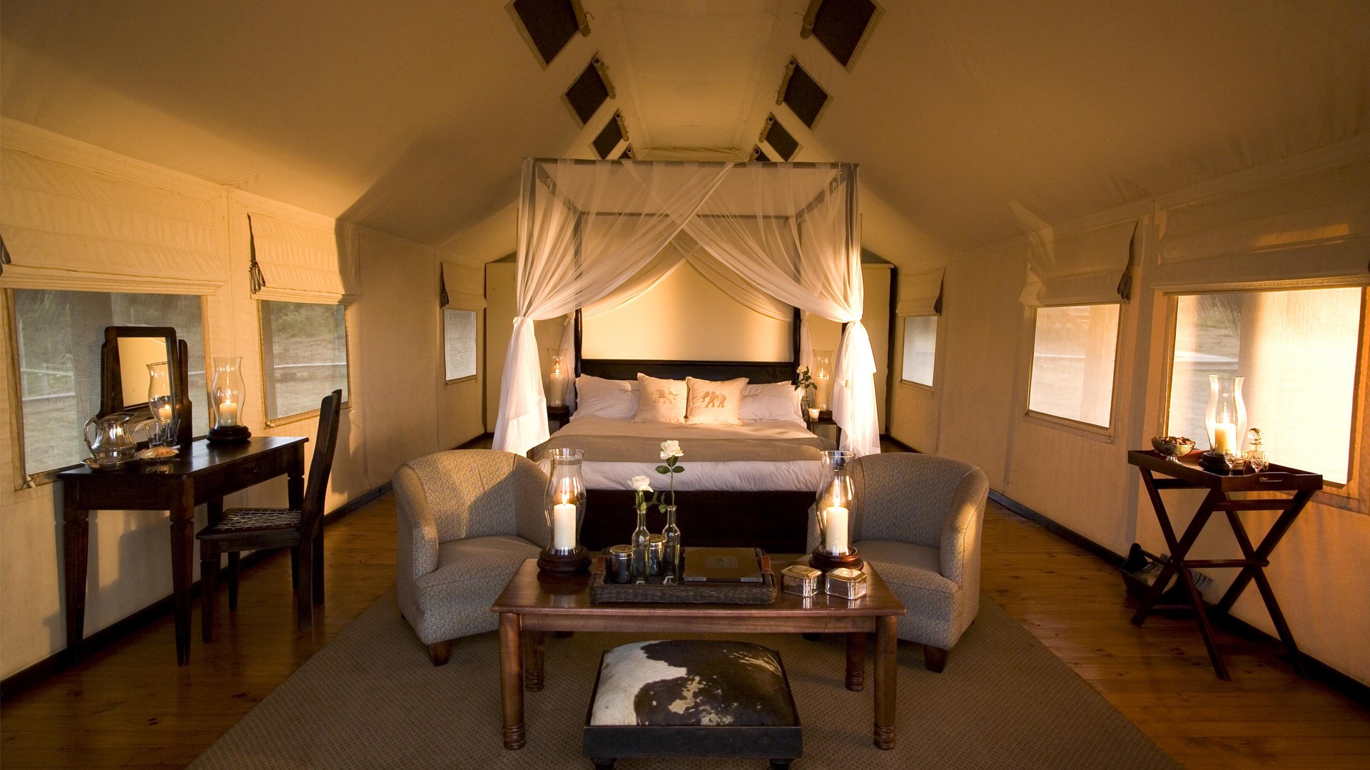 A colonial-style luxury tented suite with freestanding bath at Gorah Elephant Camp in Addo