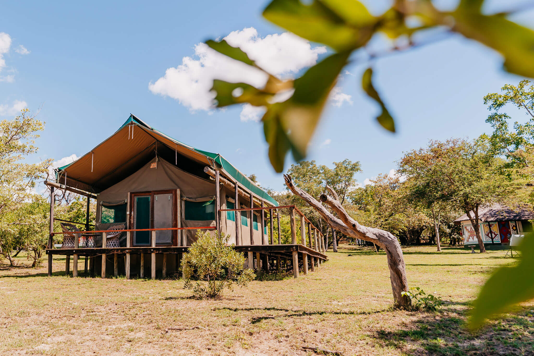 A hillside luxury tented suite with panoramic views at Thanda Tented Camp in KZN
