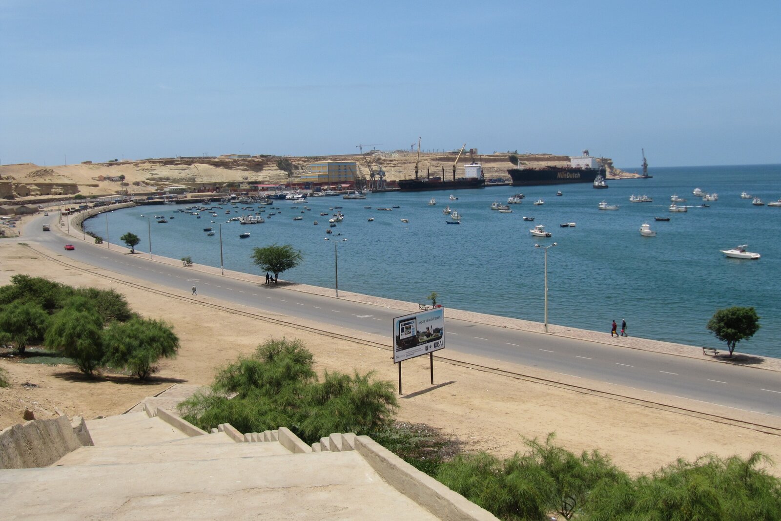 The Atlantic coastline and bay at Namibe, southern Angola