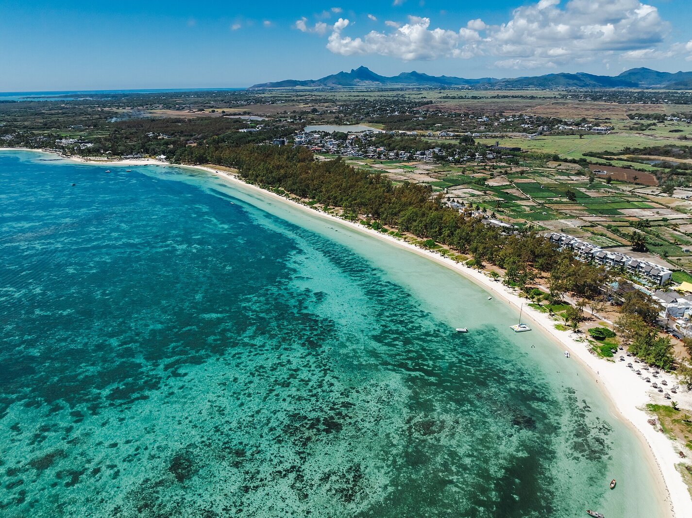 The calm turquoise lagoon at Belle Mare on the east coast of Mauritius