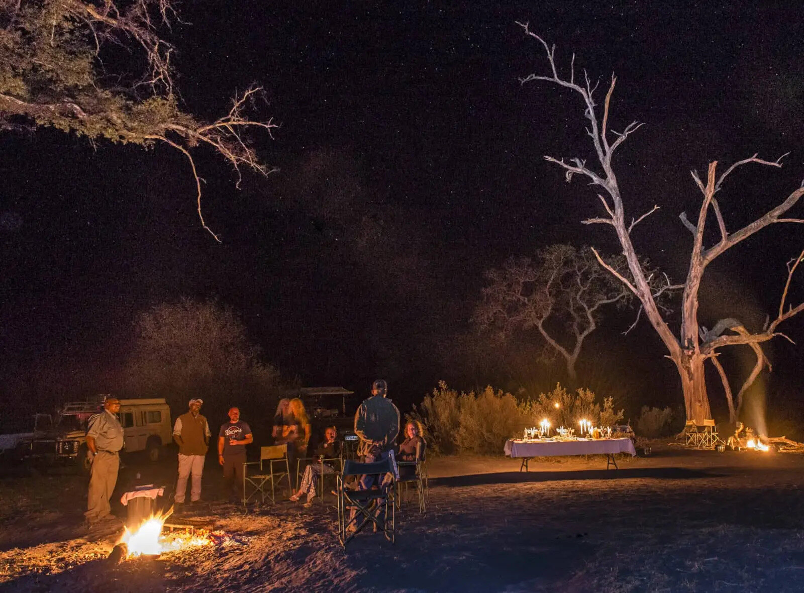 Dinner served under the stars at a Botswana mobile camp