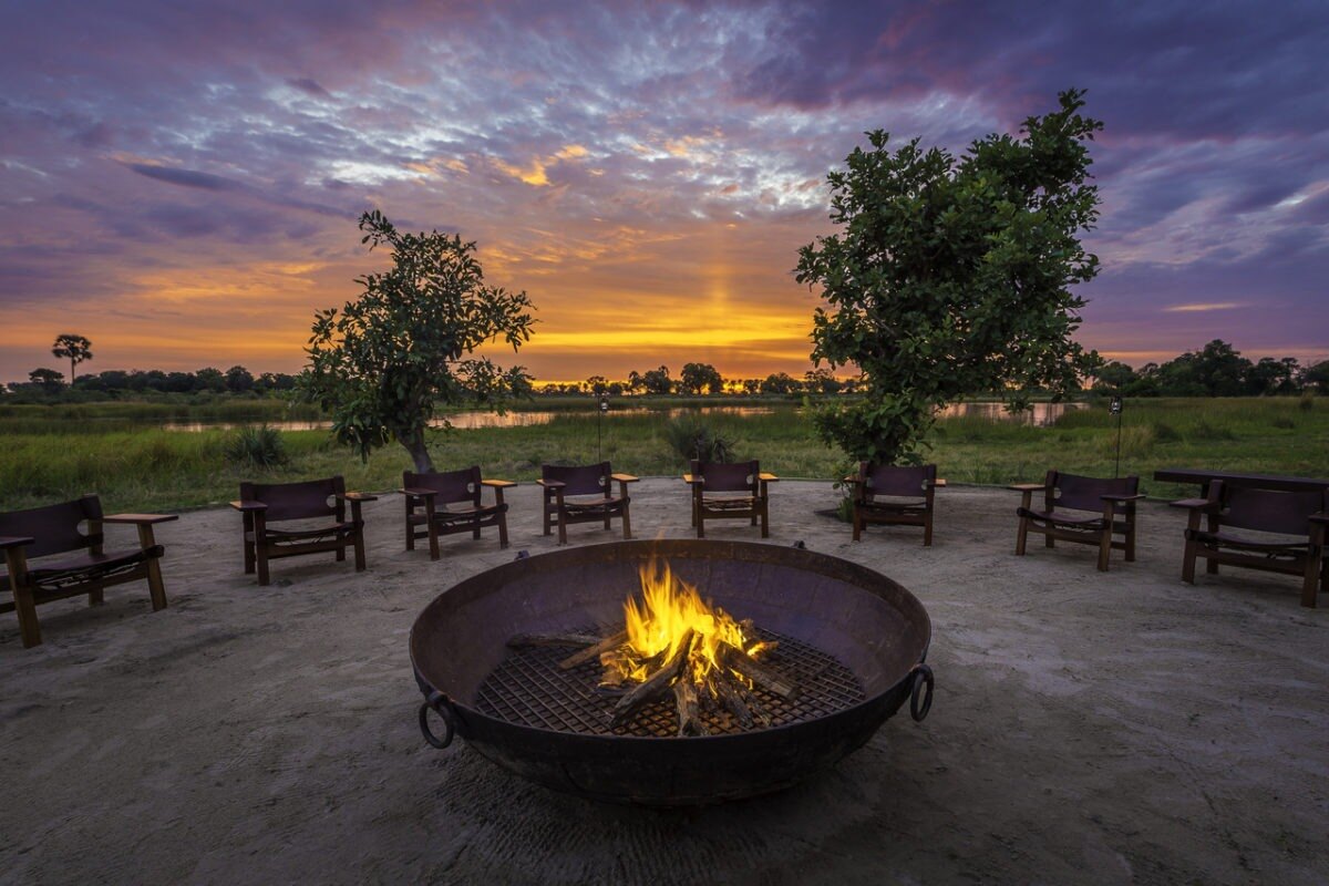 Campfire in the evening at a private mobile safari camp