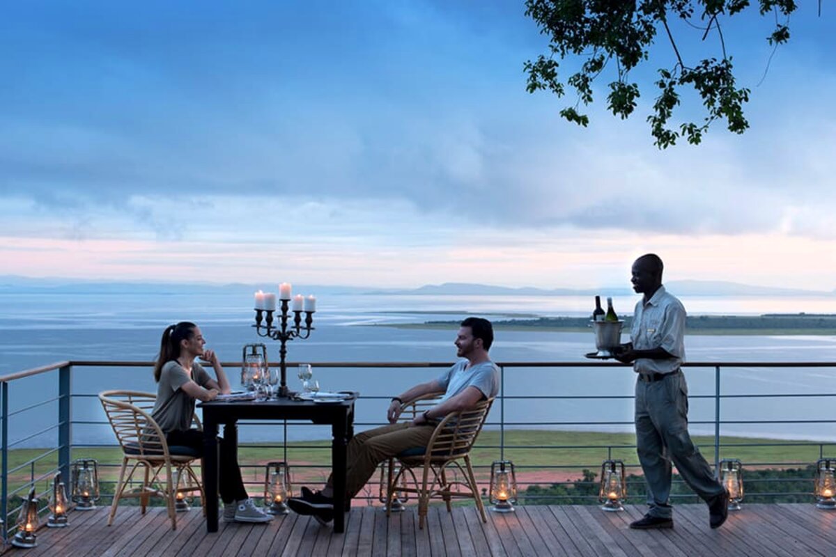 Private candlelit dinner on the deck overlooking Lake Kariba
