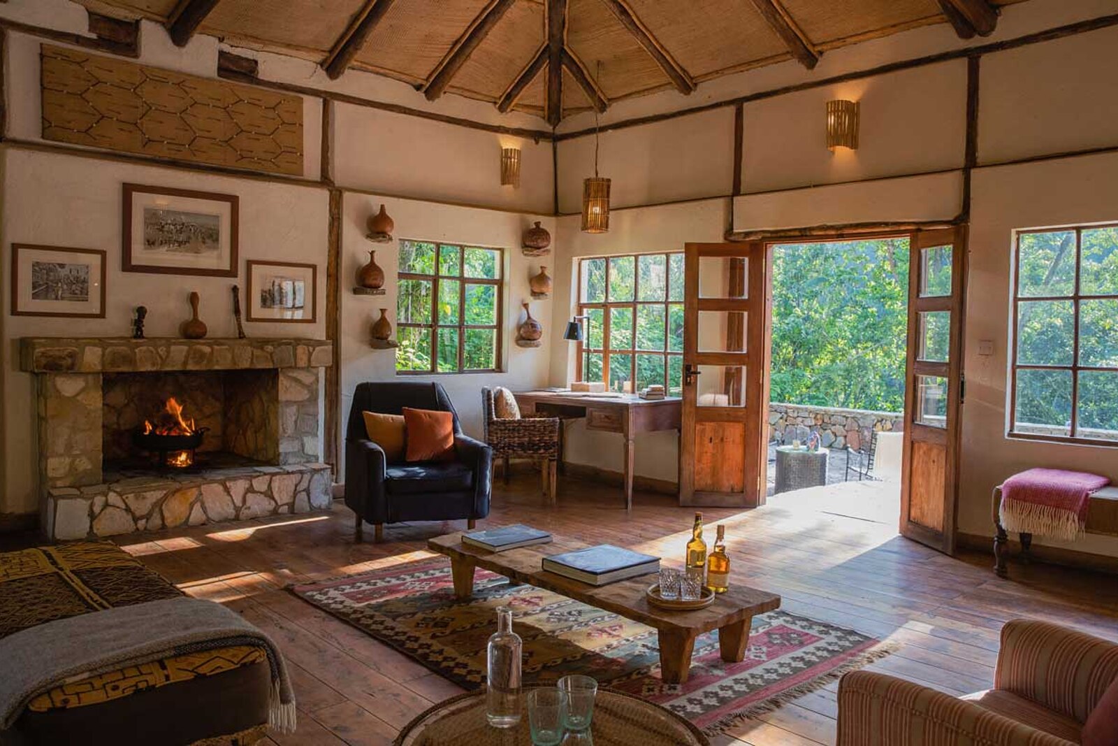 Bwindi Lodge forest library with views into the Impenetrable Forest canopy