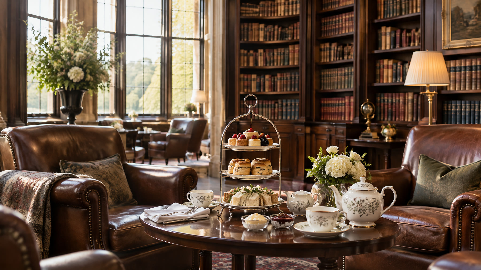 Afternoon tea laid out in the Library Lounge at Cape Grace