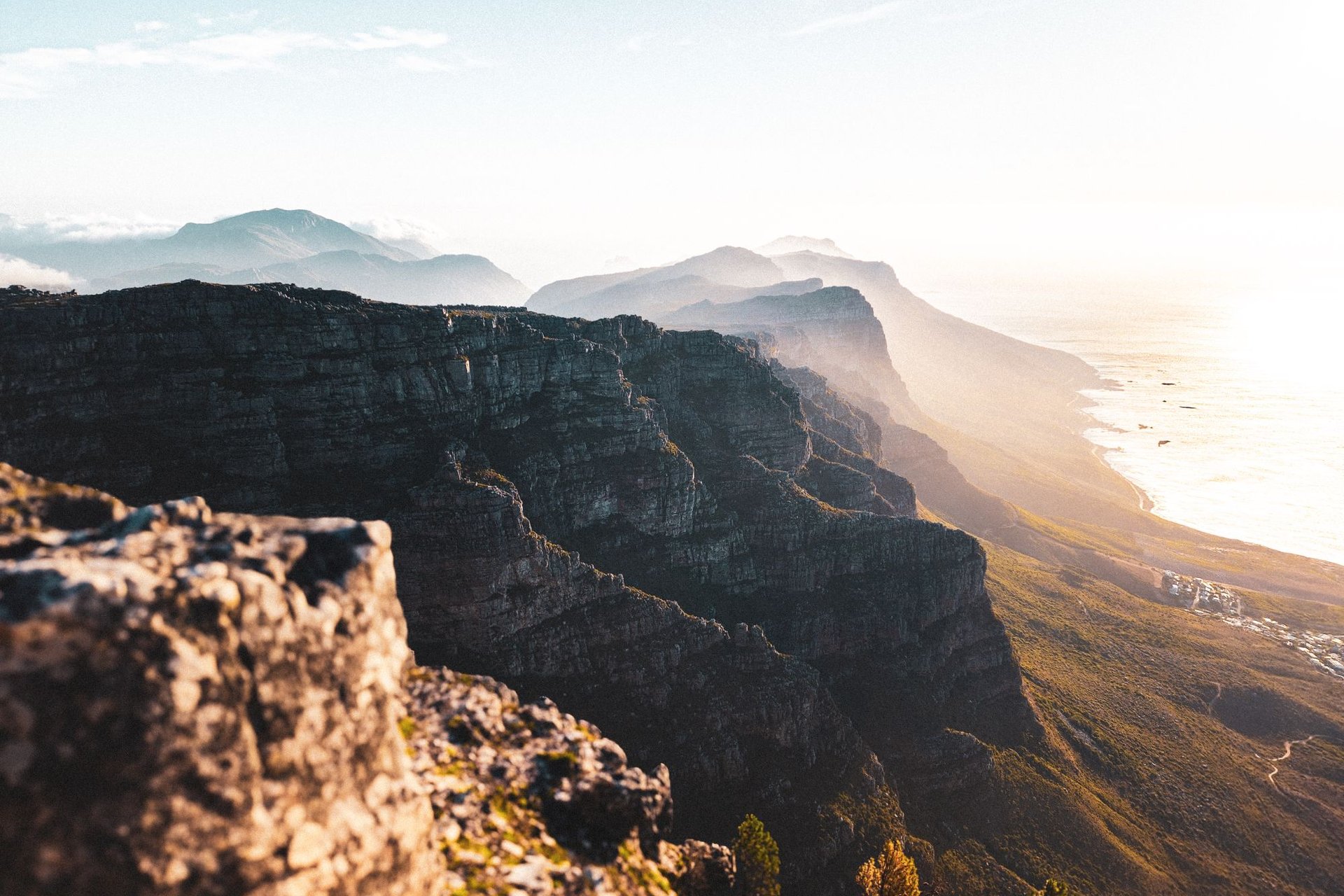 The iconic flat-topped Table Mountain above the Cape Peninsula