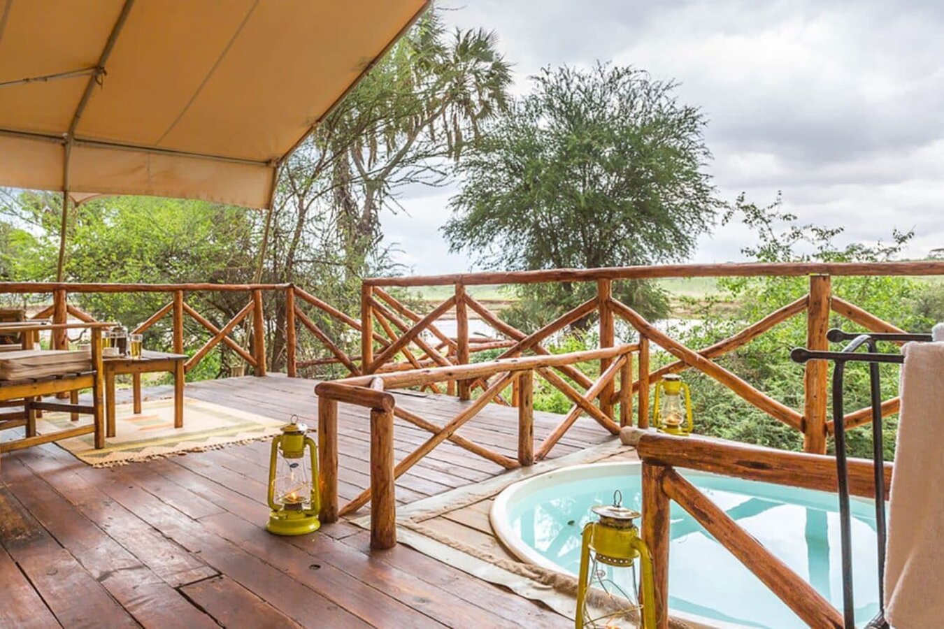 Private plunge pool on the tent deck overlooking the Ewaso Nyiro River