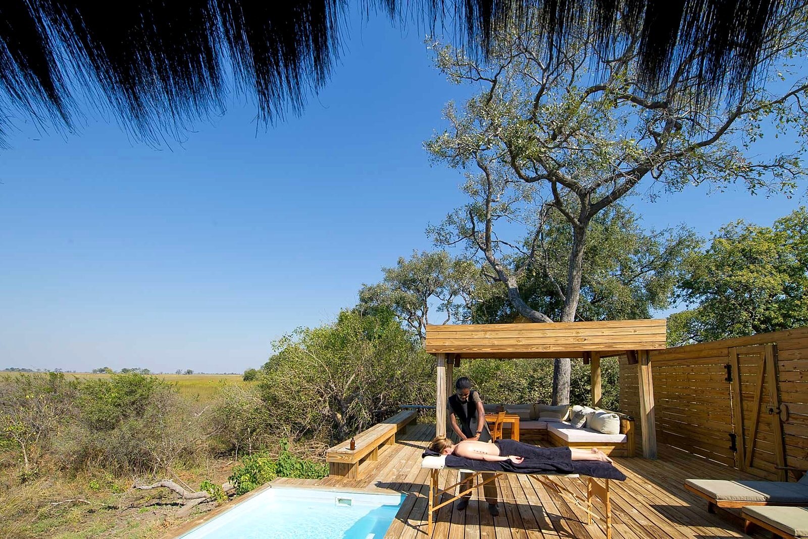 Vumbura Plains suite deck with private plunge pool facing the Delta wilderness