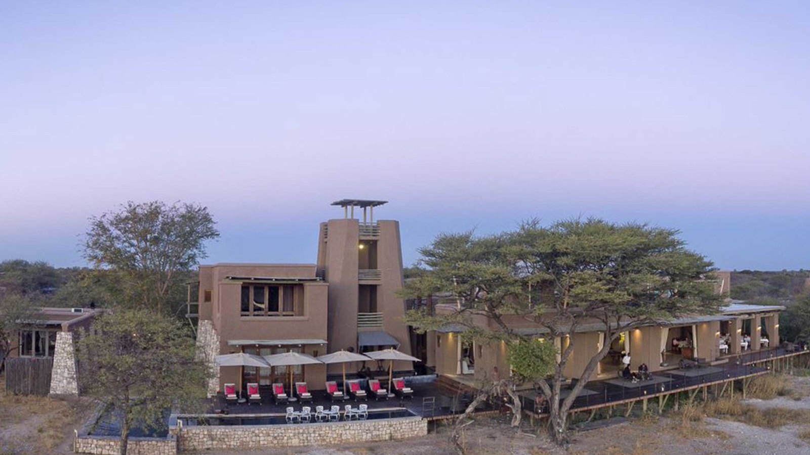 Onguma The Fort lodge overlooking the Fischer Pan salt flats near Etosha