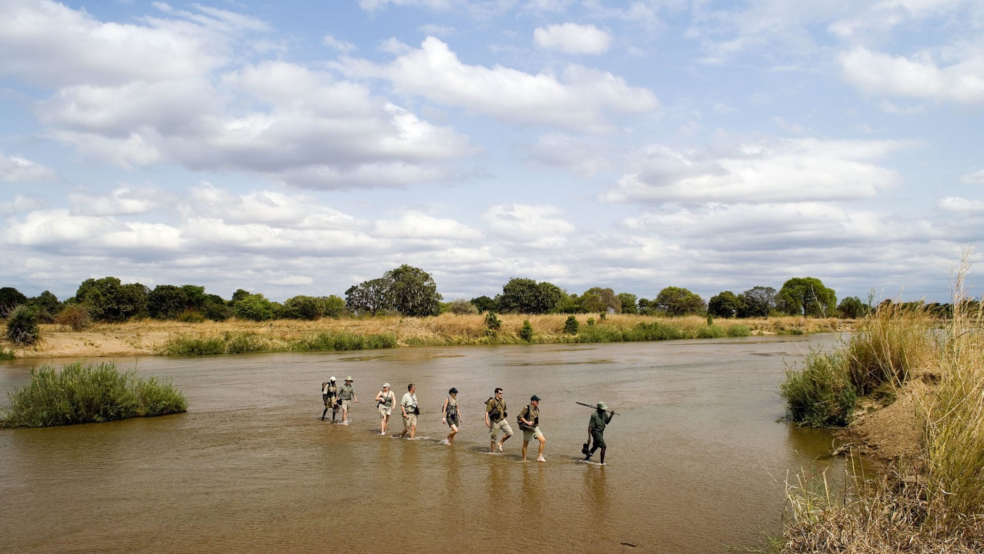 A guided walking safari through the bush in Zambia