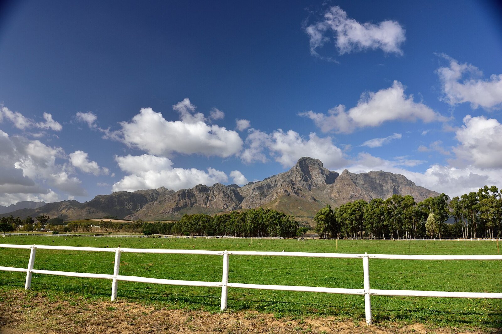 The Franschhoek valley of vineyards ringed by mountains