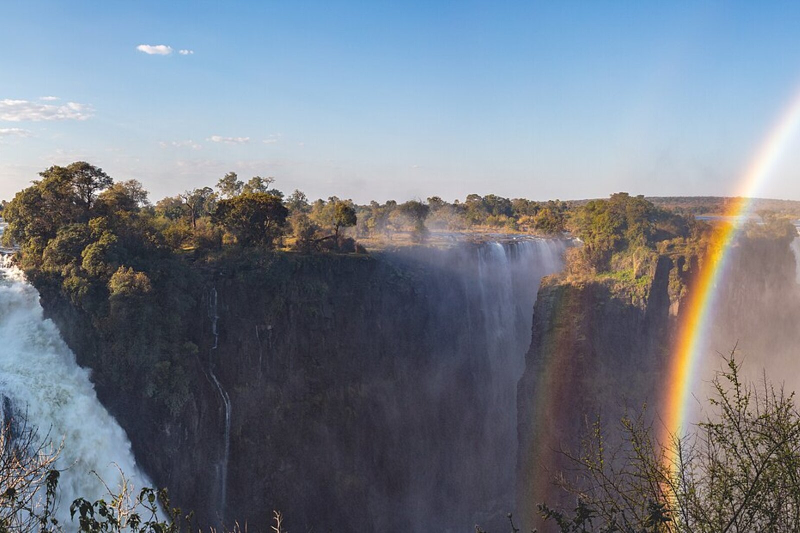 The wide sweep of Victoria Falls upstream of Gorges Lodge