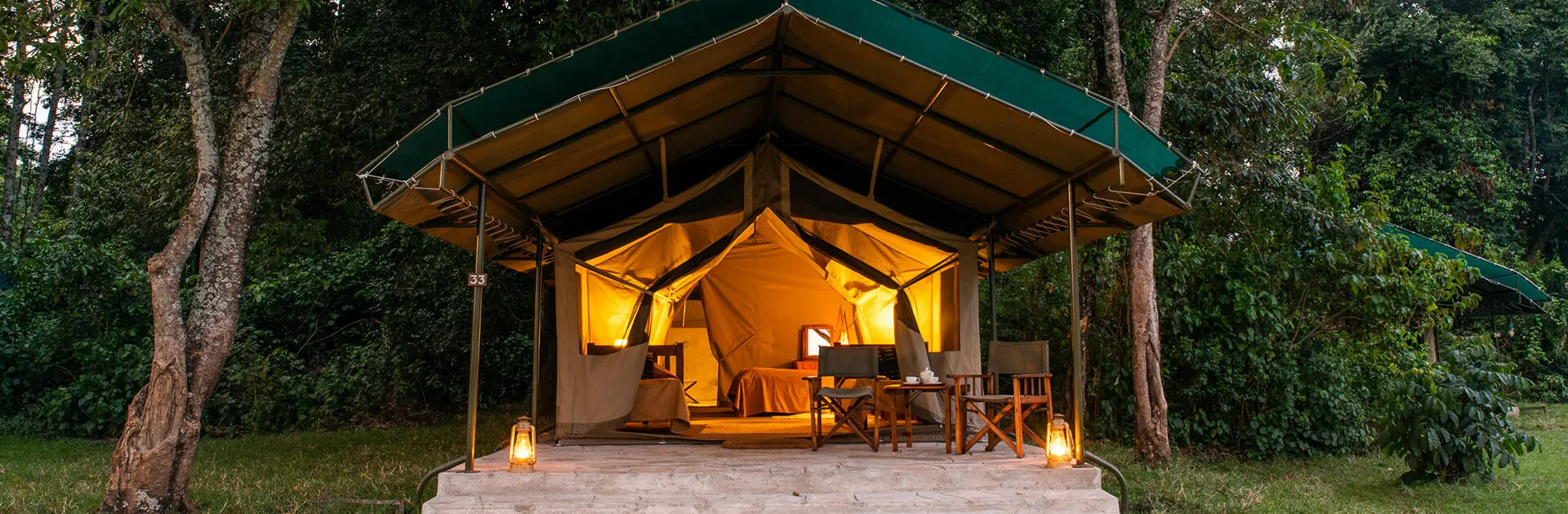 Governors' Camp classic safari tent interior with Mara River views