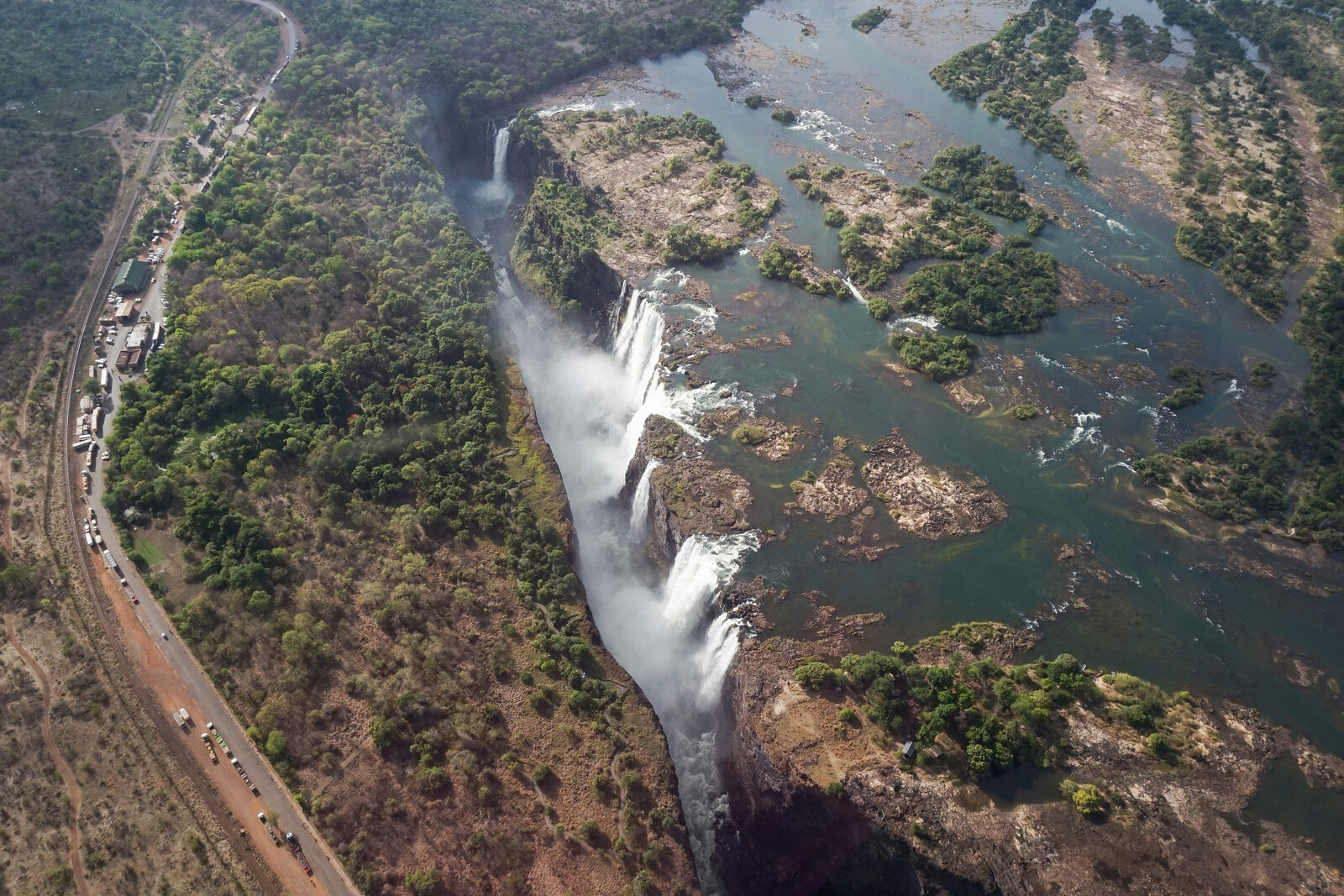 The thundering curtain of Victoria Falls on the Zambezi River